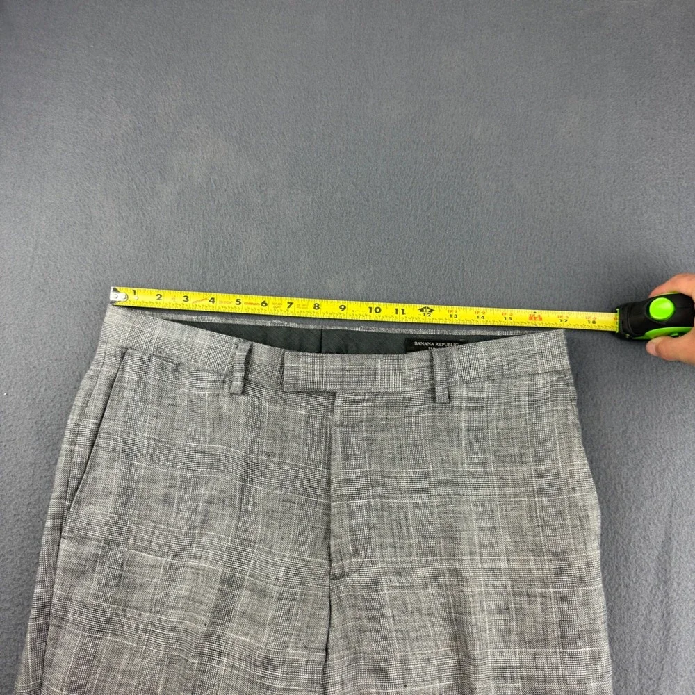 Banana Republic Pants Mens 32x30 (Fits 34) Gray Slim Fit 100% Linen Plaid Dress